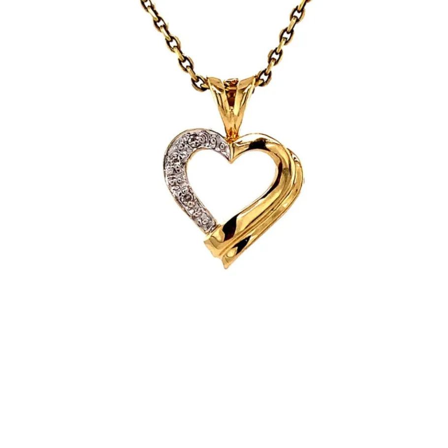 Gold heart pendant with diamonds 14 krt>Vintage Jewellery Outlet