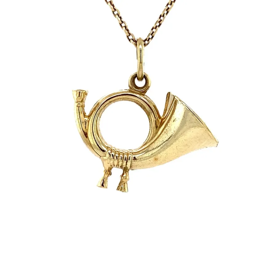 Gold horn pendant 14 krt>Vintage Jewellery Outlet
