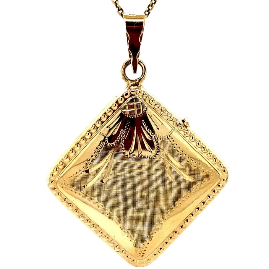 Gold medallion with engraving 14 krt>Vintage Jewellery Sale