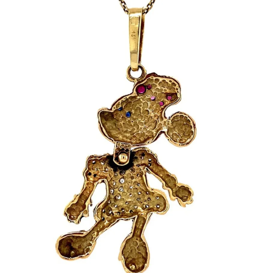 gold_minnie_mouse_pendant_4.webp Gold Minnie Mouse pendant with ruby, sapphire and diamond 14 krt>Vintage Jewellery Outlet