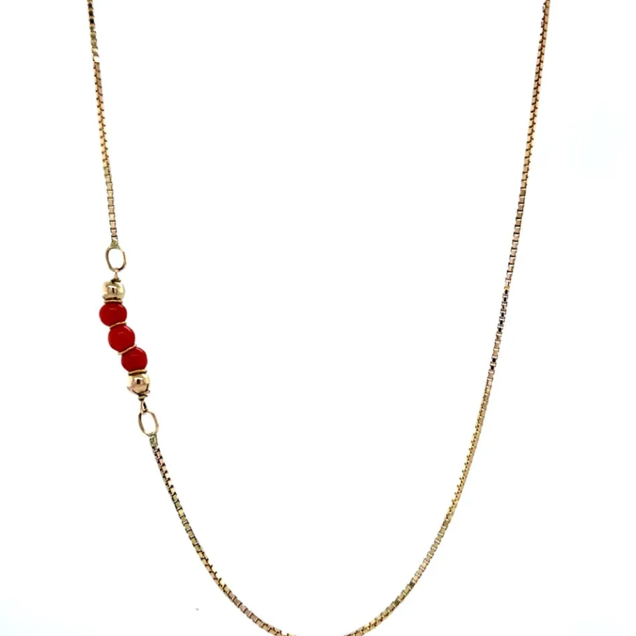 Gold necklace with blood coral 14 krt>Vintage Jewellery Discount