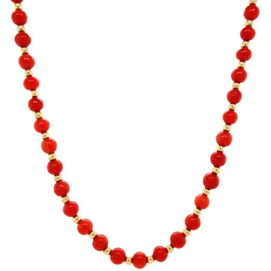 Gold necklace with blood coral 14 krt>Vintage Jewellery Hot