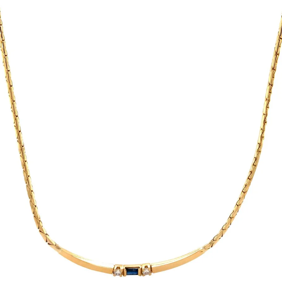 Gold necklace with diamond and sapphire pendant 14 krt>Vintage Jewellery Clearance