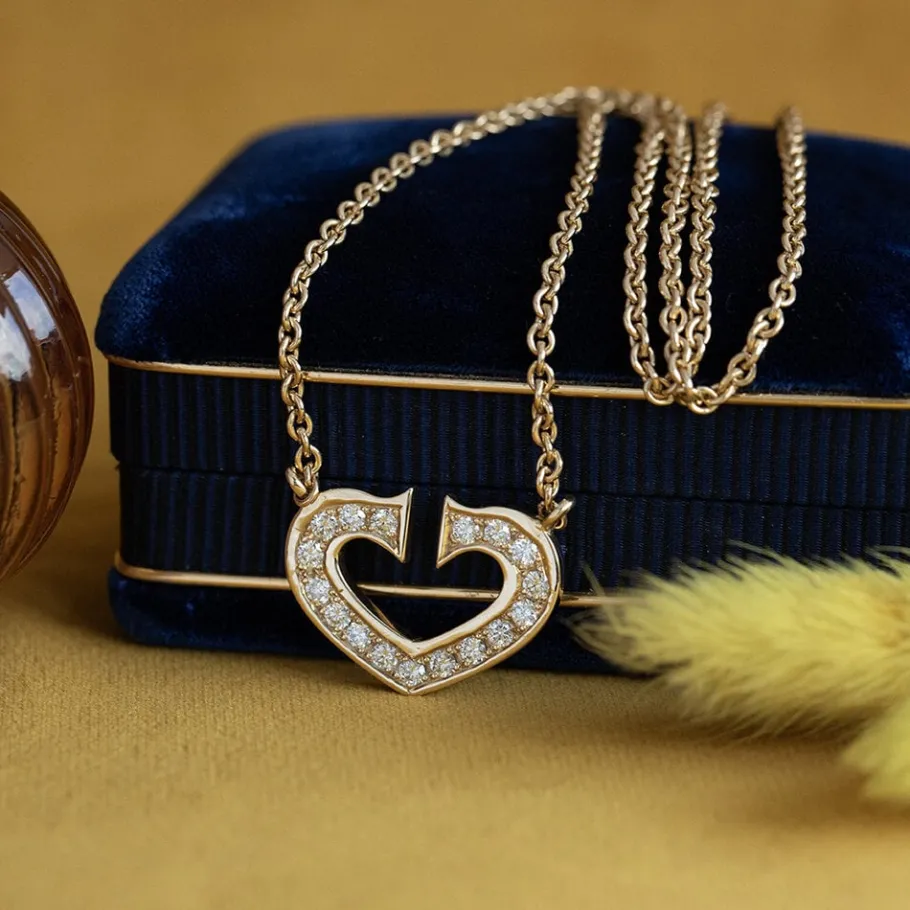 Gold necklace with diamond pendant 14 krt>Vintage Jewellery Sale