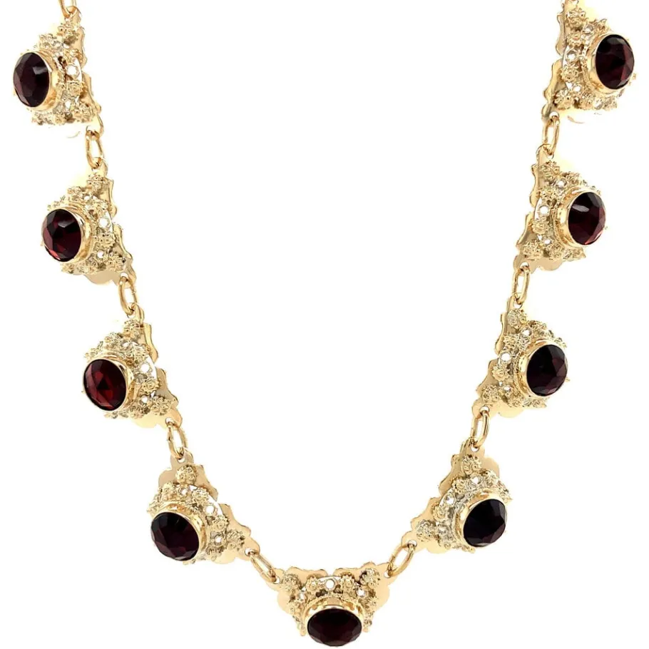 Gold necklace with garnet 14 krt>Vintage Jewellery Fashion