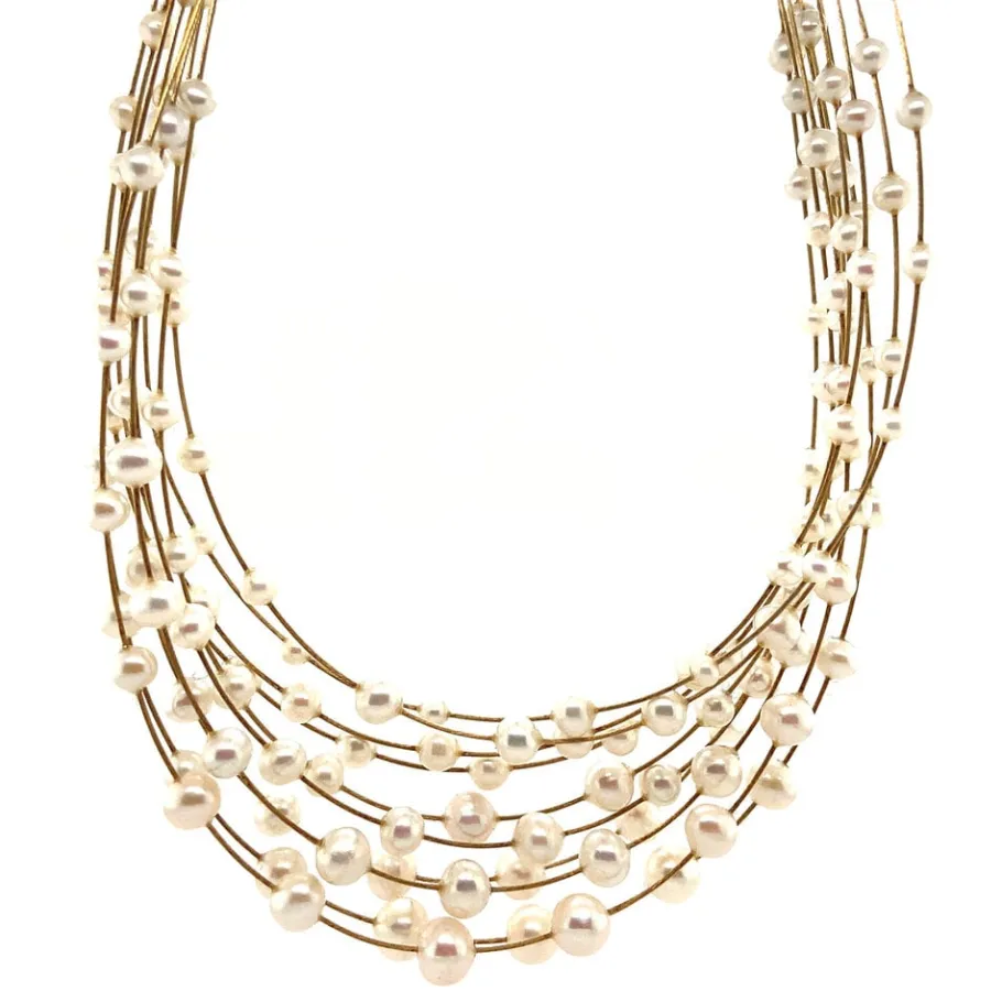 Gold necklace with pearl 14 krt>Vintage Jewellery Best