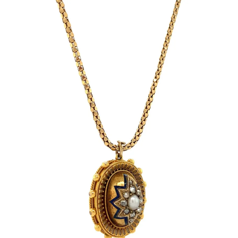 gold_necklace_with_pearl__2-1.webp Gold necklace with pearl and diamond pendant 9/18 krt>Vintage Jewellery Sale