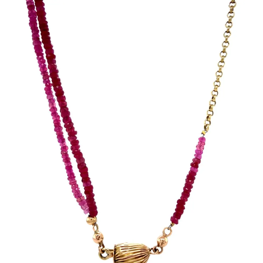 Gold necklace with ruby 14 krt>Vintage Jewellery Discount