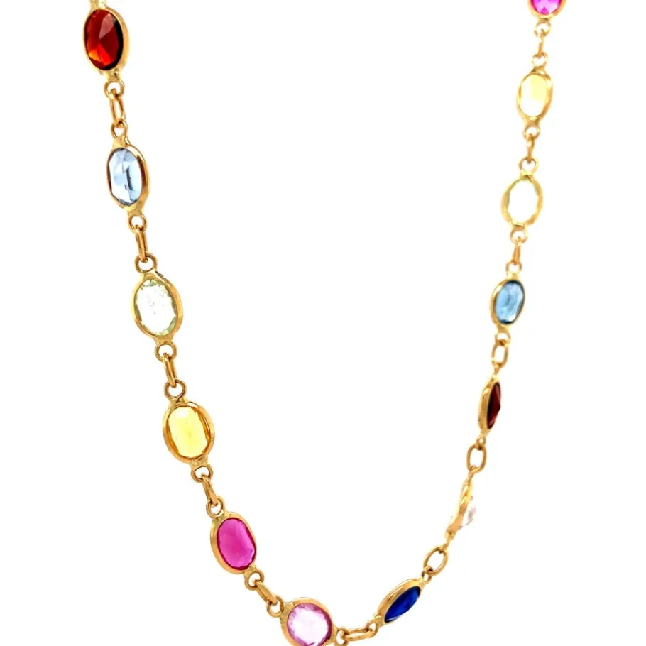 gold_necklace_with_spinel_2.webp Gold necklace with spinel, sapphire, ruby and garnet 18 krt>Vintage Jewellery Clearance