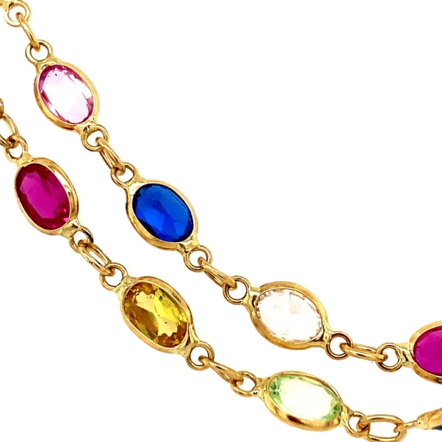 gold_necklace_with_spinel_3.webp Gold necklace with spinel, sapphire, ruby and garnet 18 krt>Vintage Jewellery Clearance