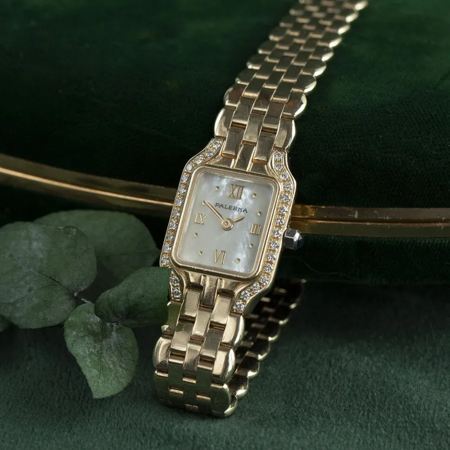 Gold Palerma watch with diamonds 14 krt>Vintage Jewellery Online