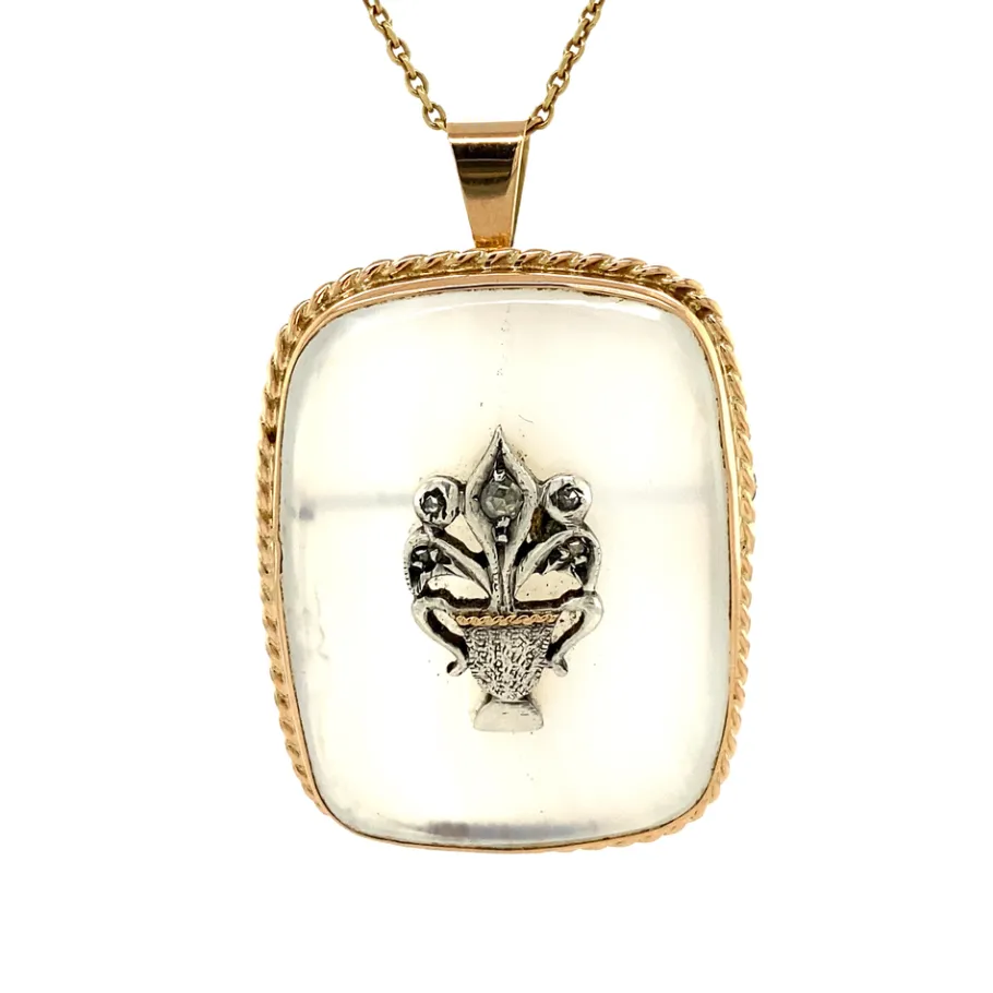 Gold pendant with agate and diamond 14 krt/925>Vintage Jewellery New