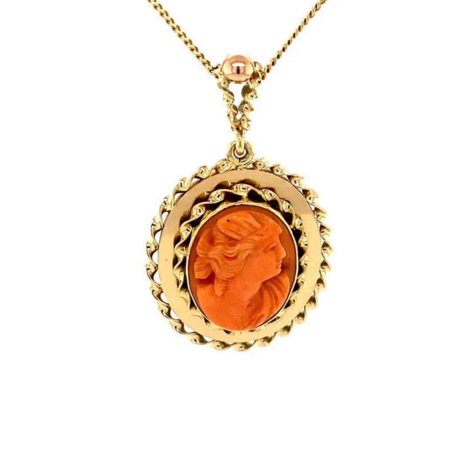 Gold pendant with blood coral 14 krt>Vintage Jewellery Discount