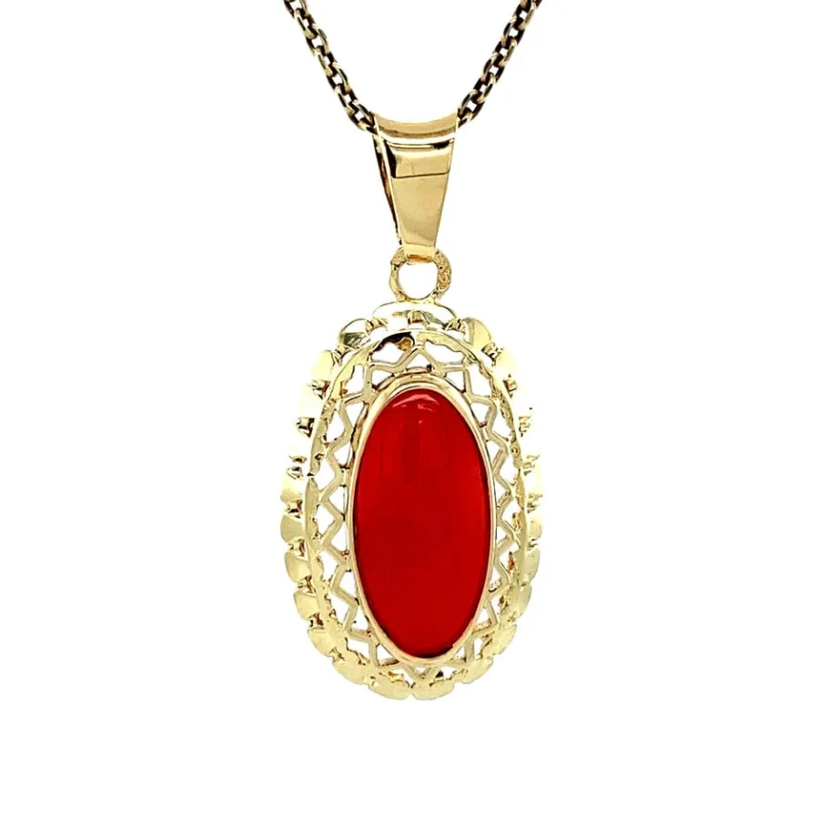 Gold pendant with blood coral 14 krt>Vintage Jewellery Discount