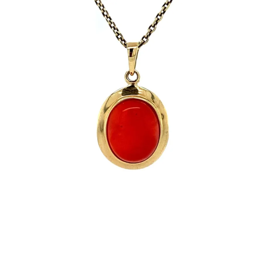 Gold pendant with blood coral 14 krt>Vintage Jewellery Sale