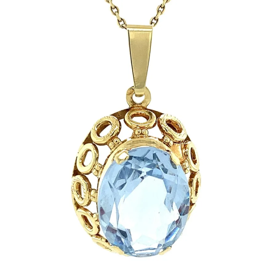 Gold pendant with blue spinel 14 krt>Vintage Jewellery Best