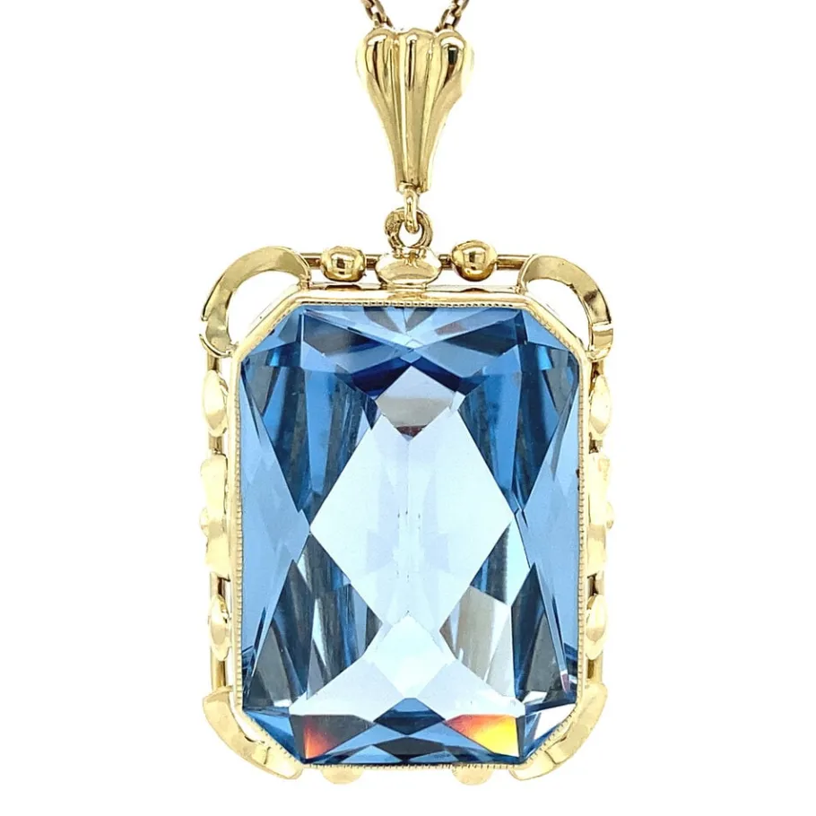 Gold pendant with blue spinel 14 krt>Vintage Jewellery Discount