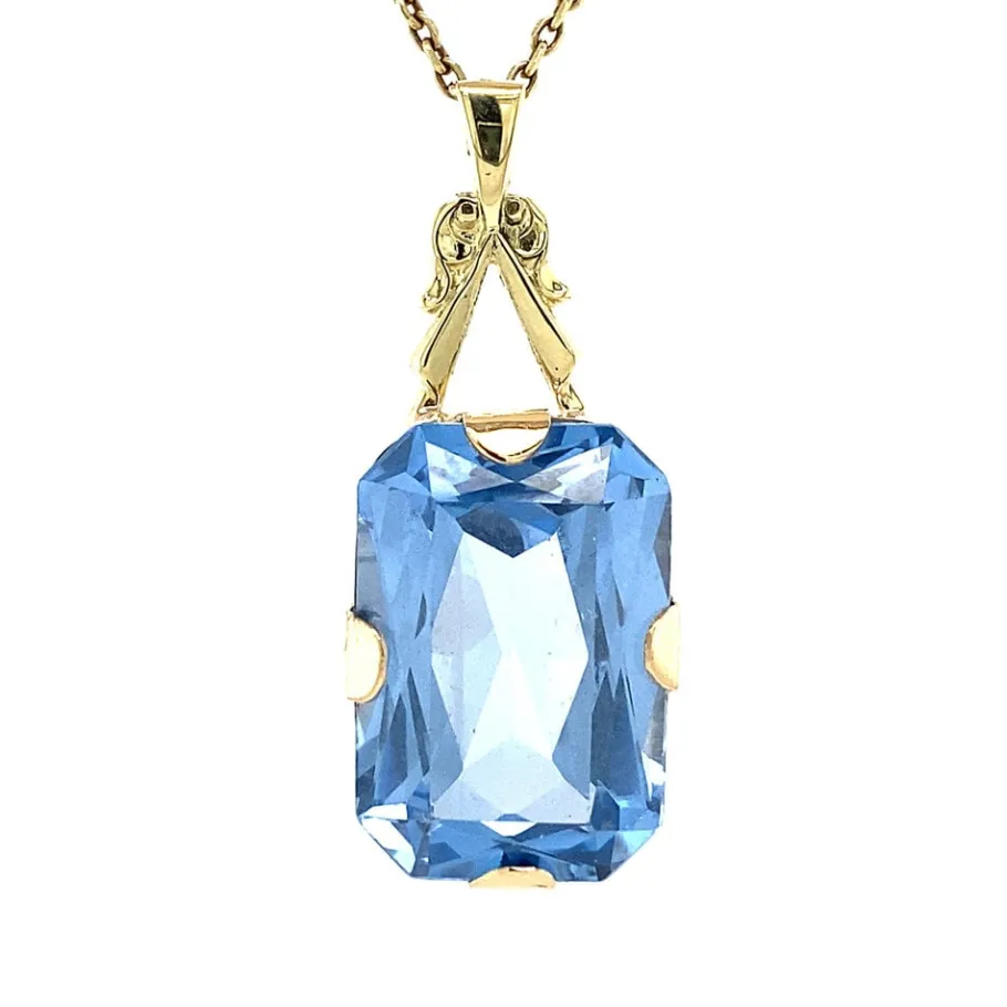 Gold pendant with blue spinel 14 krt>Vintage Jewellery Outlet