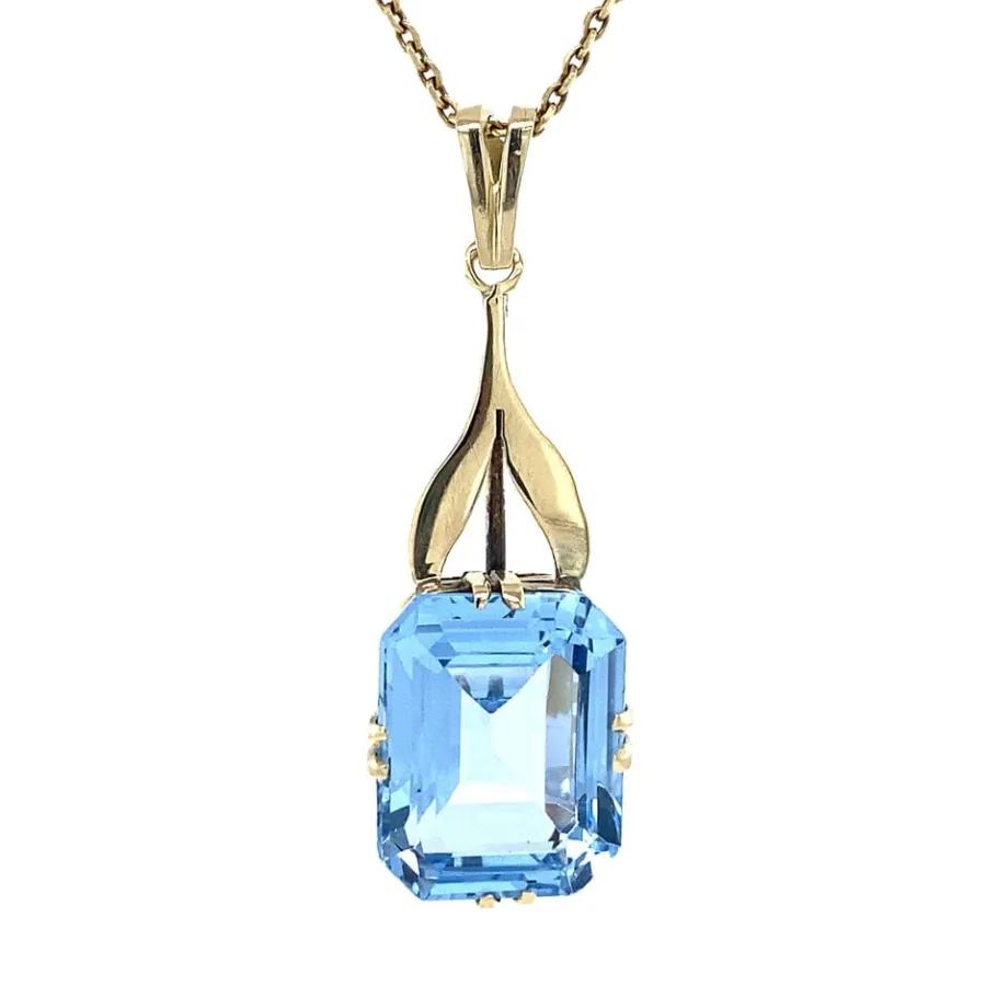 Gold pendant with blue spinel 14 krt>Vintage Jewellery Fashion