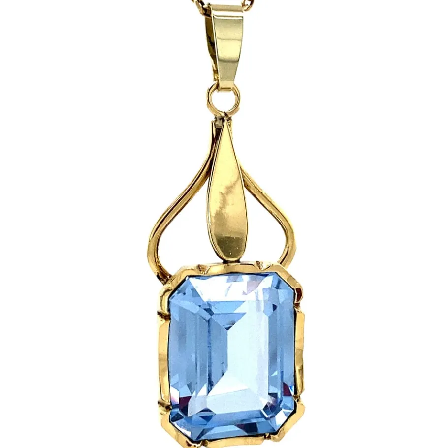 Gold pendant with blue spinel 14 krt>Vintage Jewellery New