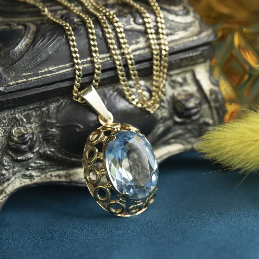 Gold pendant with blue spinel 14 krt>Vintage Jewellery Best