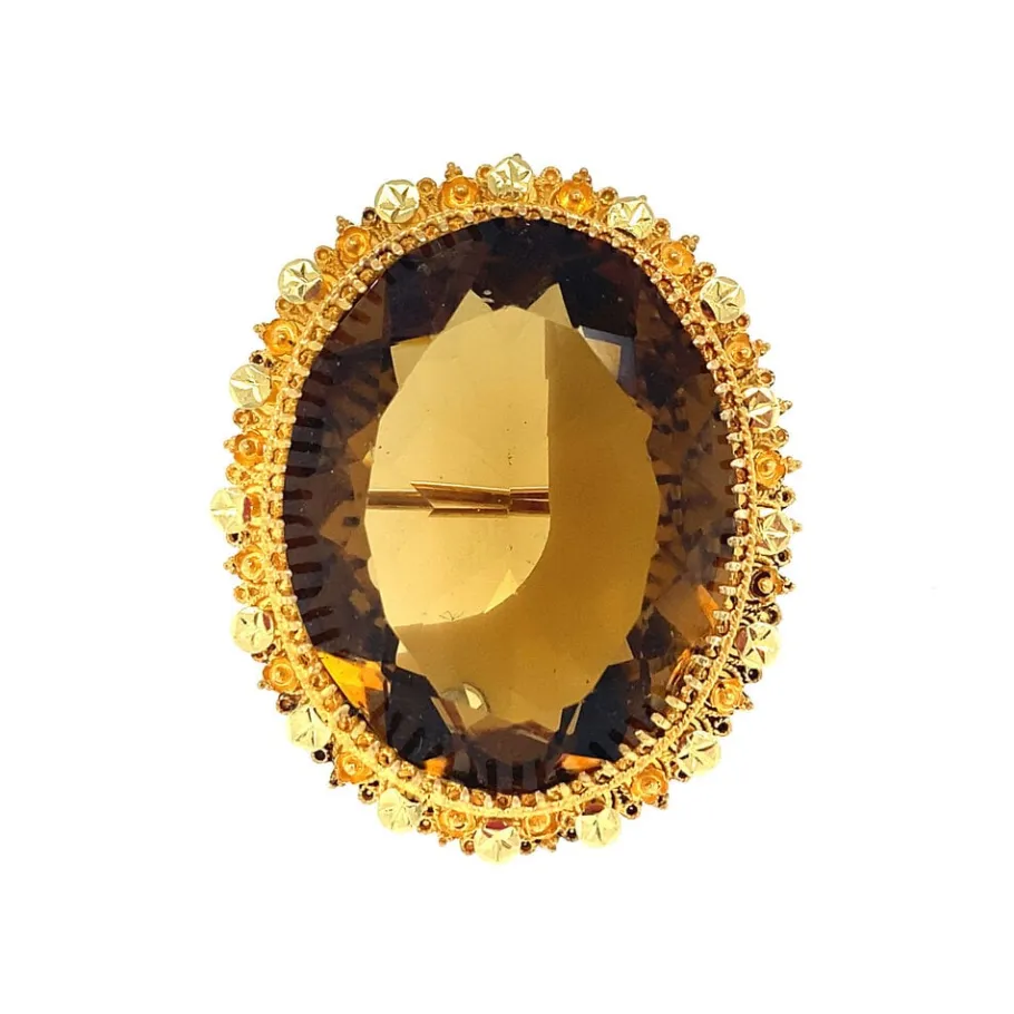 Gold pendant with brown glass 14 krt>Vintage Jewellery Hot