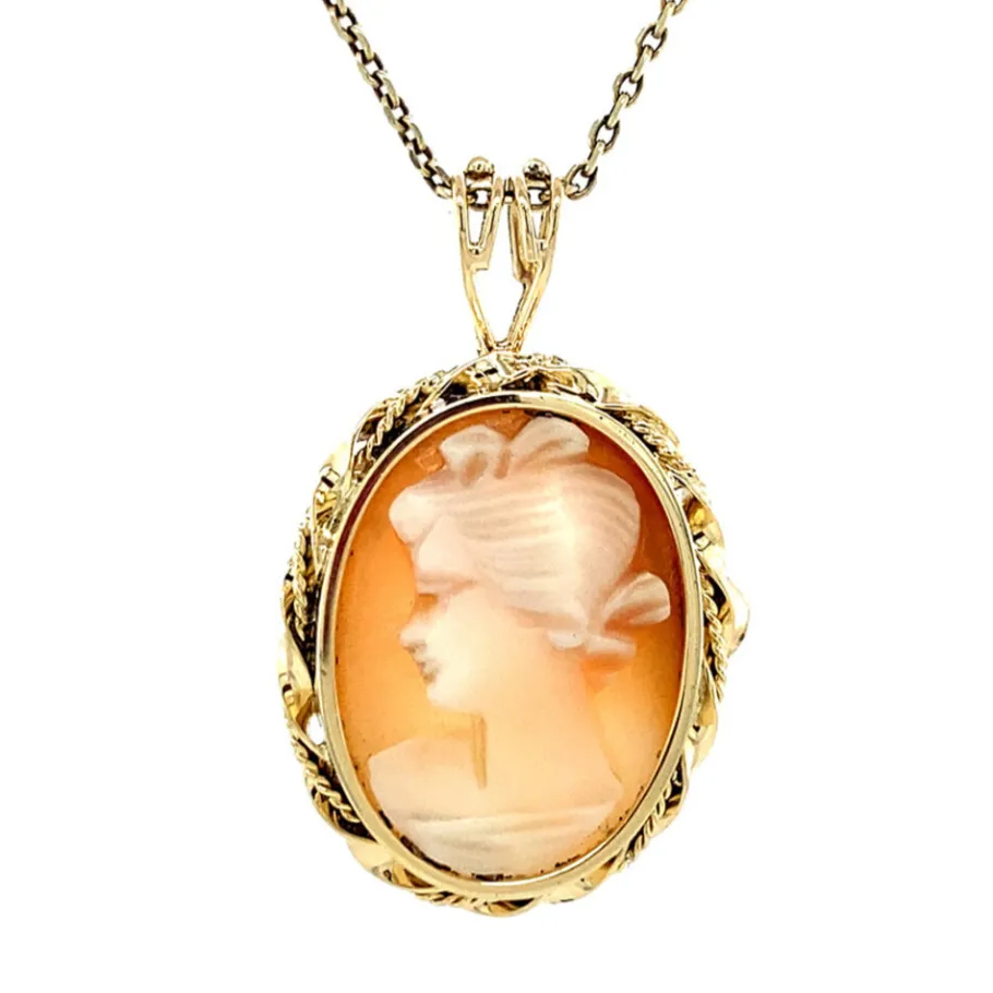 Gold pendant with cameo 14 krt>Vintage Jewellery Online