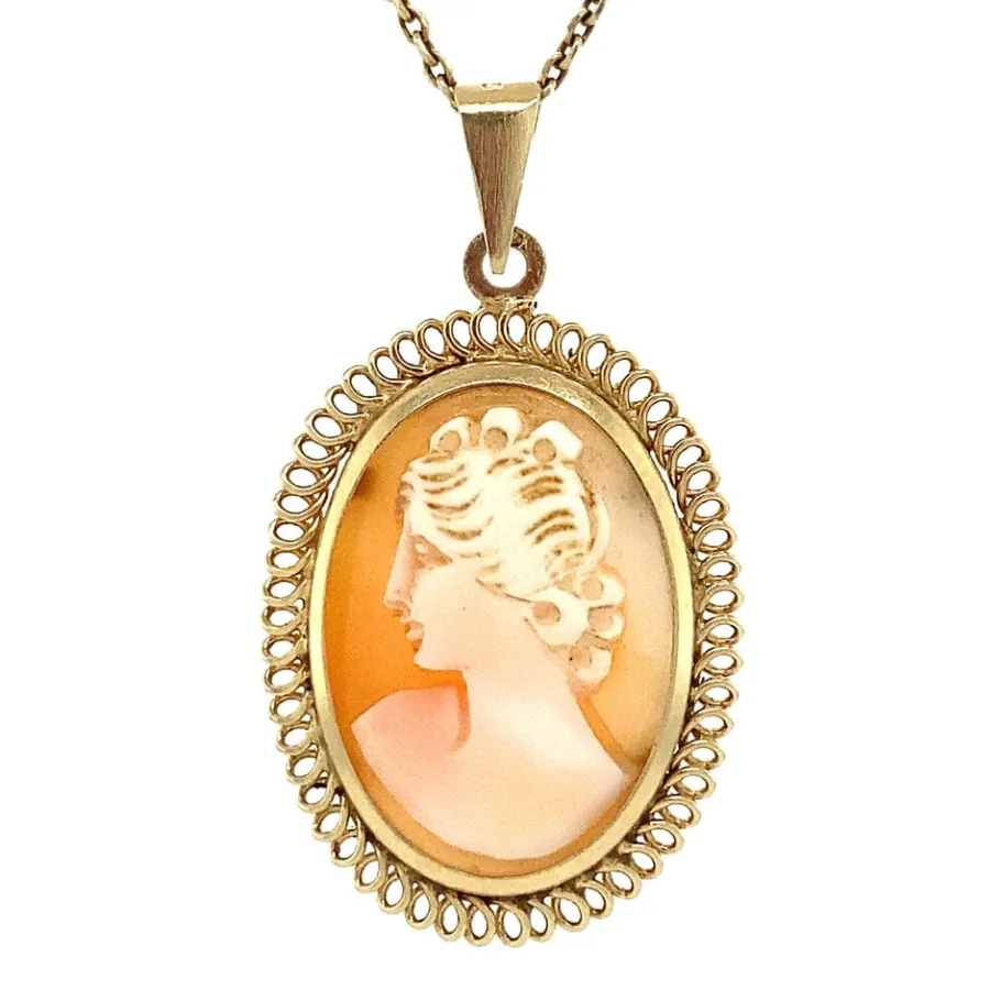 Gold pendant with cameo 14 krt>Vintage Jewellery Online