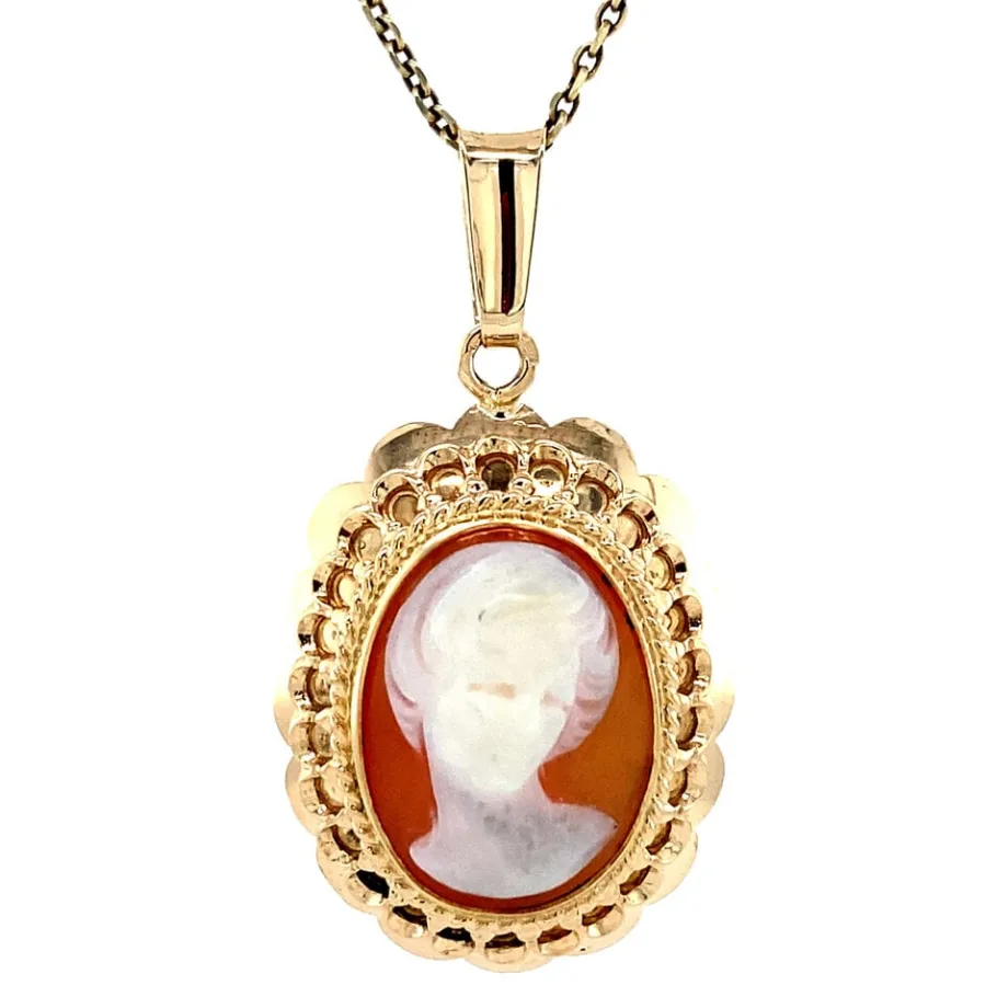 Gold pendant with cameo 14 krt>Vintage Jewellery New