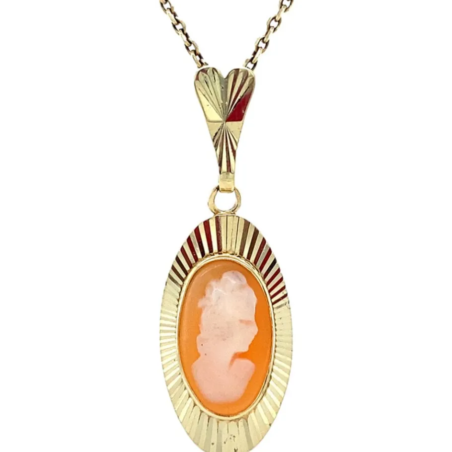 Gold pendant with cameo 14 krt>Vintage Jewellery Best