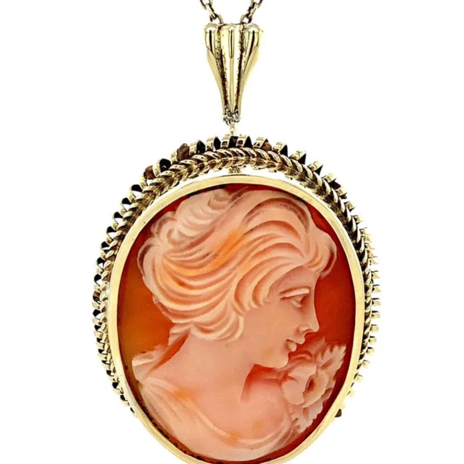 Gold pendant with cameo 14 krt>Vintage Jewellery Hot