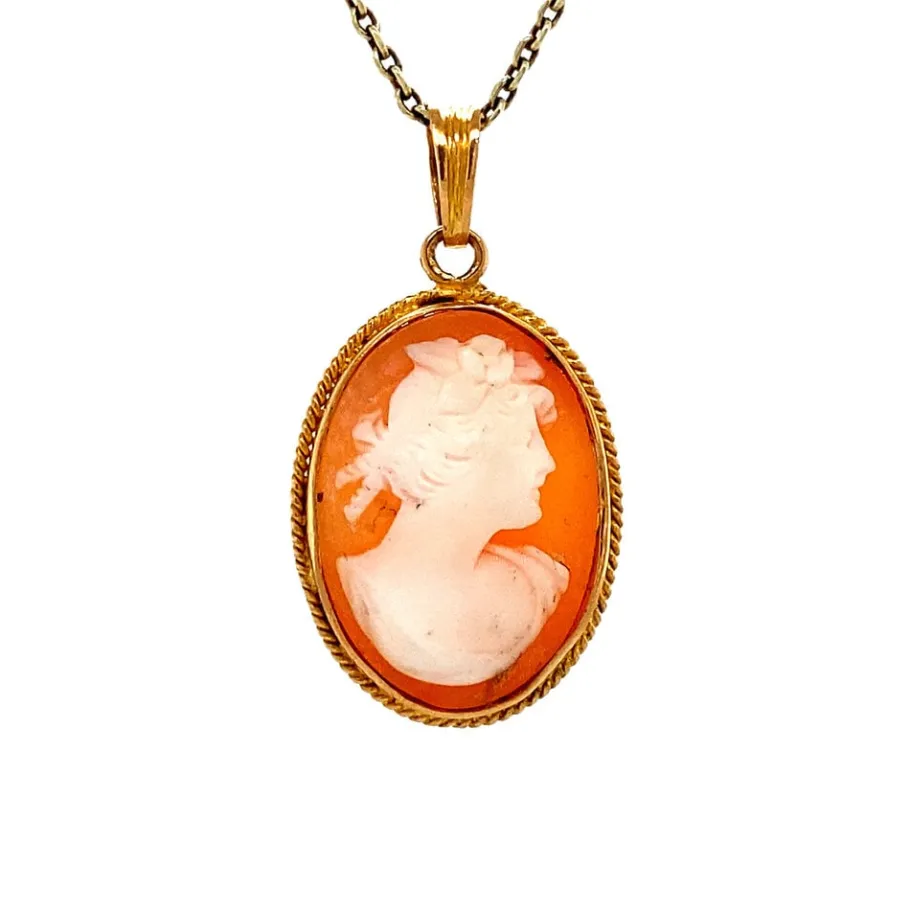 Gold pendant with cameo 14 krt>Vintage Jewellery Clearance