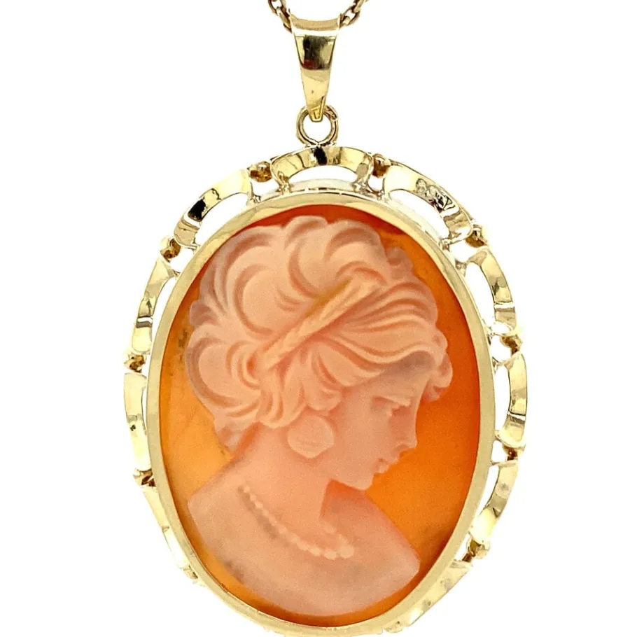 Gold pendant with cameo 14 krt>Vintage Jewellery Best