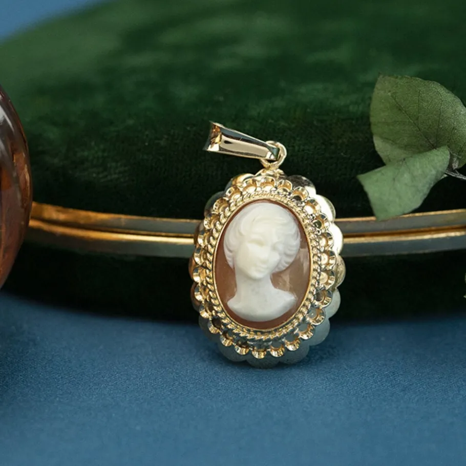 Gold pendant with cameo 14 krt>Vintage Jewellery New