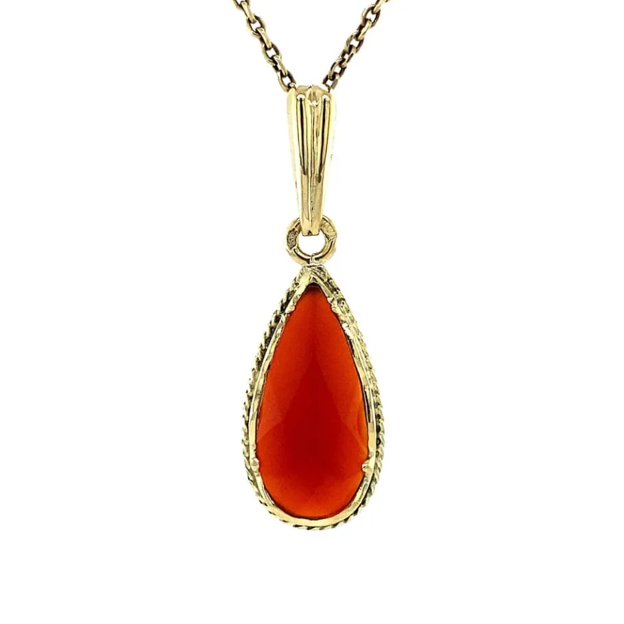 Gold pendant with carnelian 14 krt>Vintage Jewellery Clearance