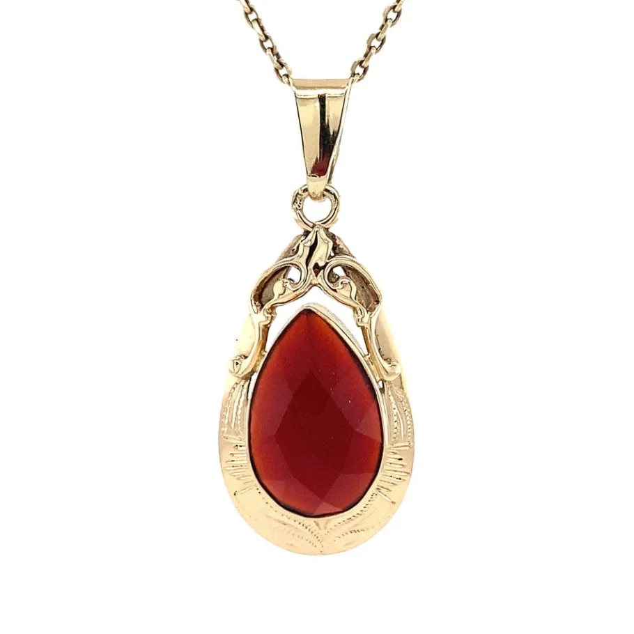 Gold pendant with carnelian 14 krt>Vintage Jewellery Online
