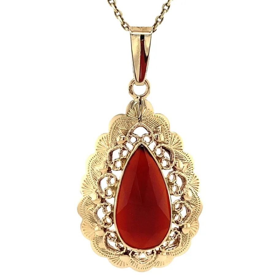 Gold pendant with carnelian 14 krt>Vintage Jewellery Best