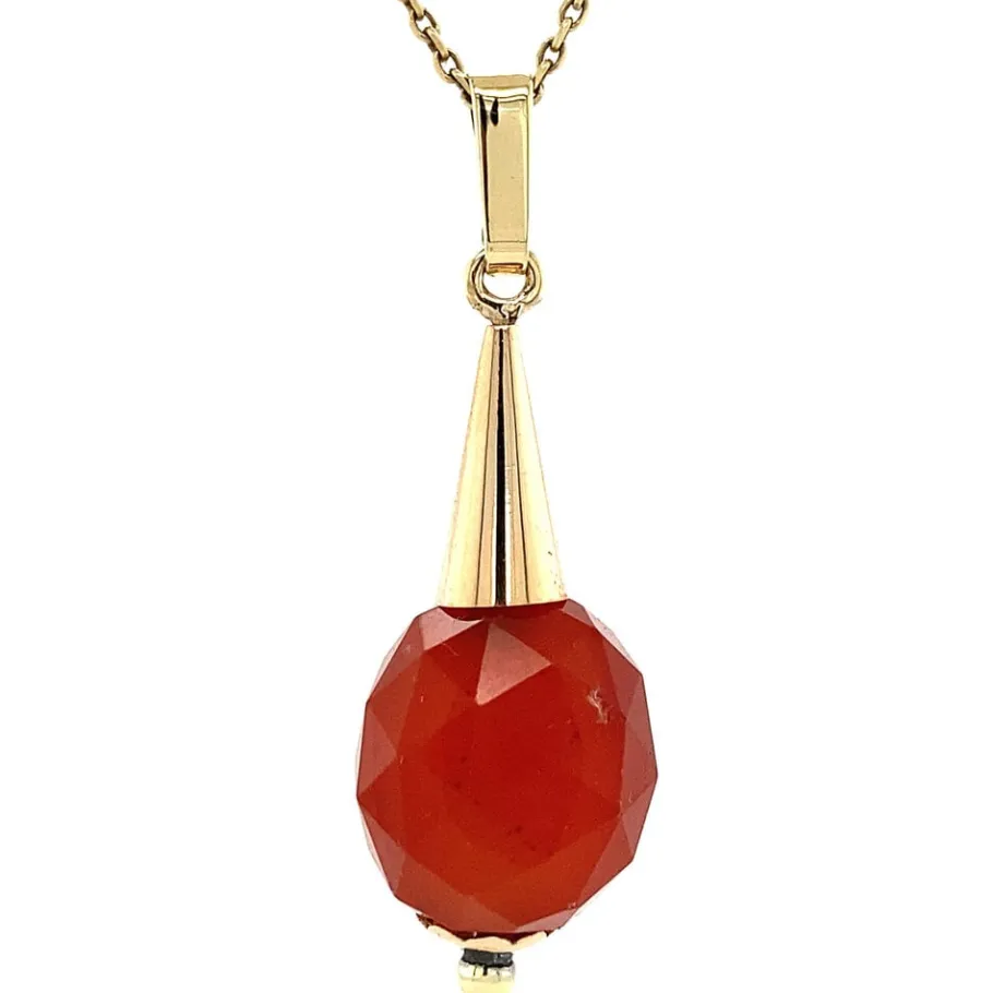 Gold pendant with carnelian 14 krt>Vintage Jewellery Online