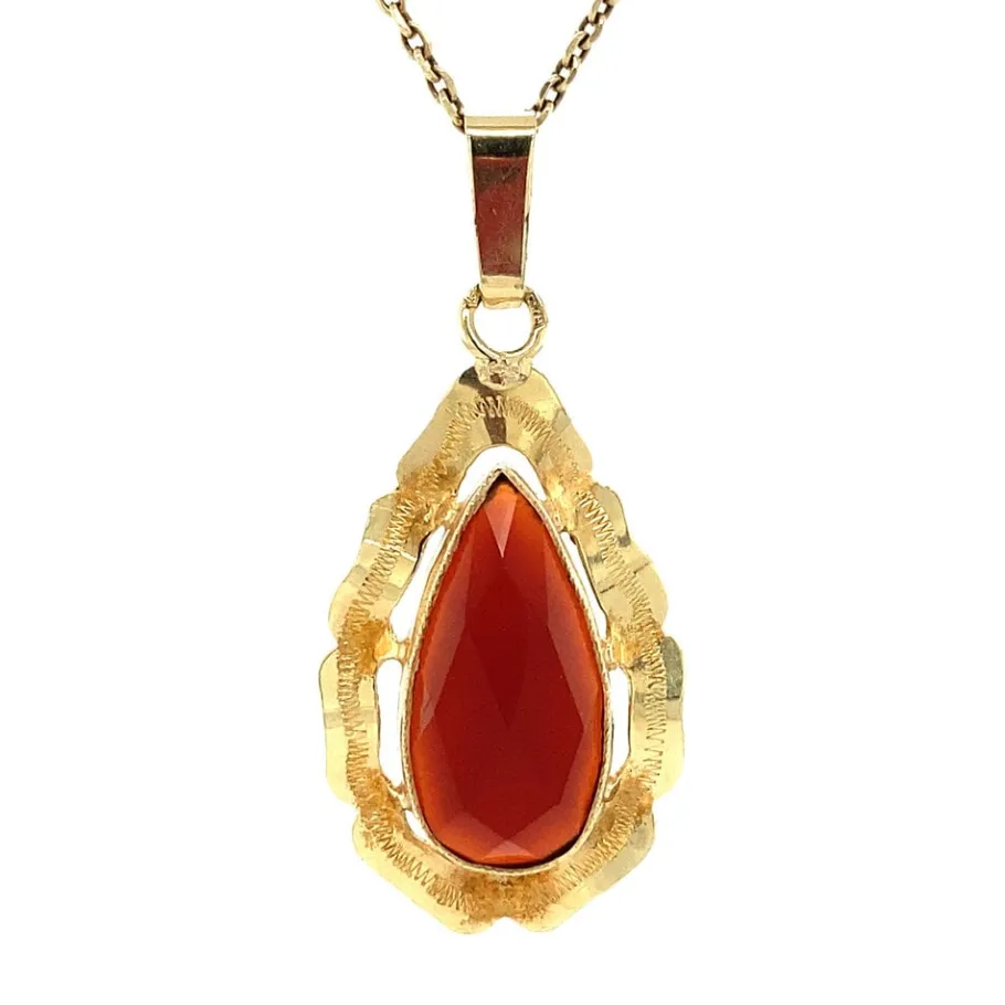 Gold pendant with carnelian 14 krt>Vintage Jewellery Clearance
