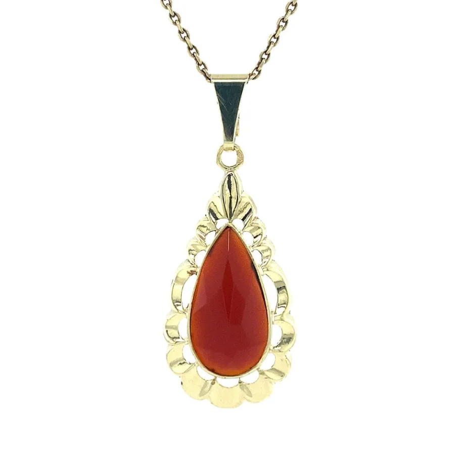 Gold pendant with carnelian 14 krt>Vintage Jewellery Online