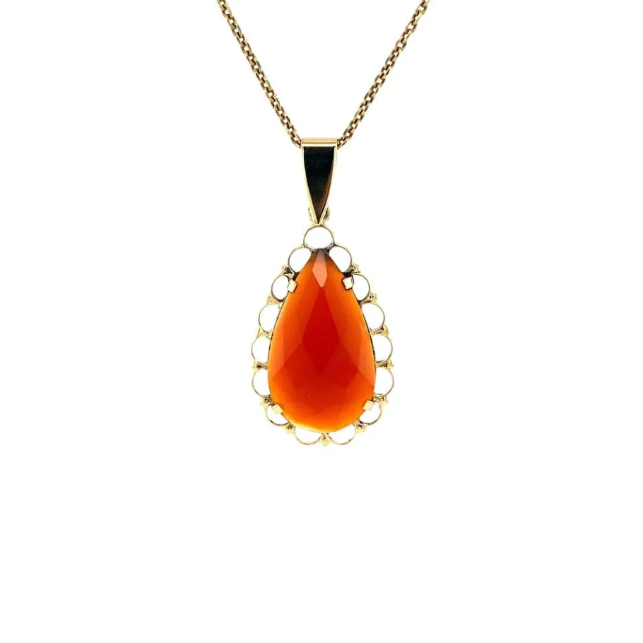 Gold pendant with carnelian 14 krt>Vintage Jewellery Sale