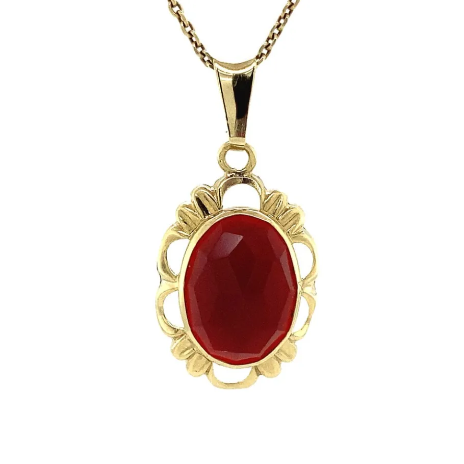 Gold pendant with carnelian 14 krt>Vintage Jewellery Hot