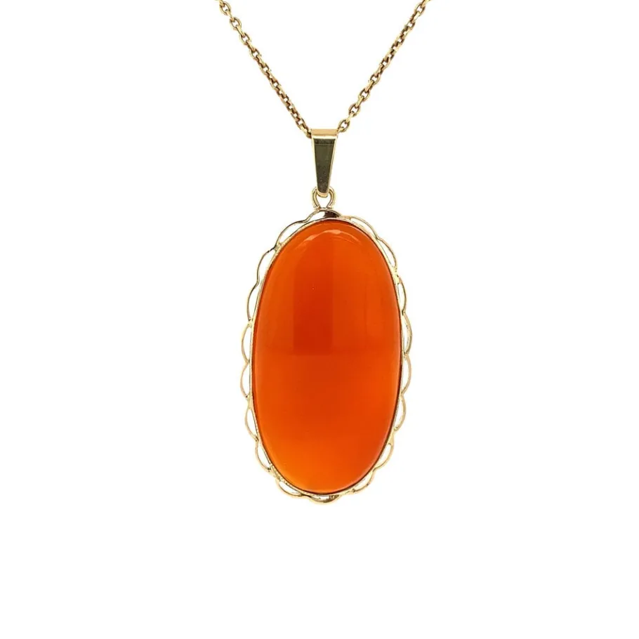 Gold pendant with carnelian 14 krt>Vintage Jewellery Sale