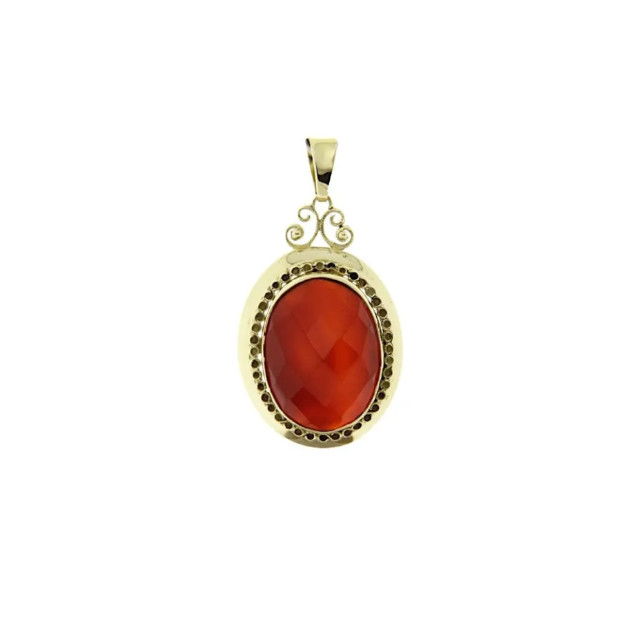 Gold pendant with carnelian 14 krt>Vintage Jewellery Outlet