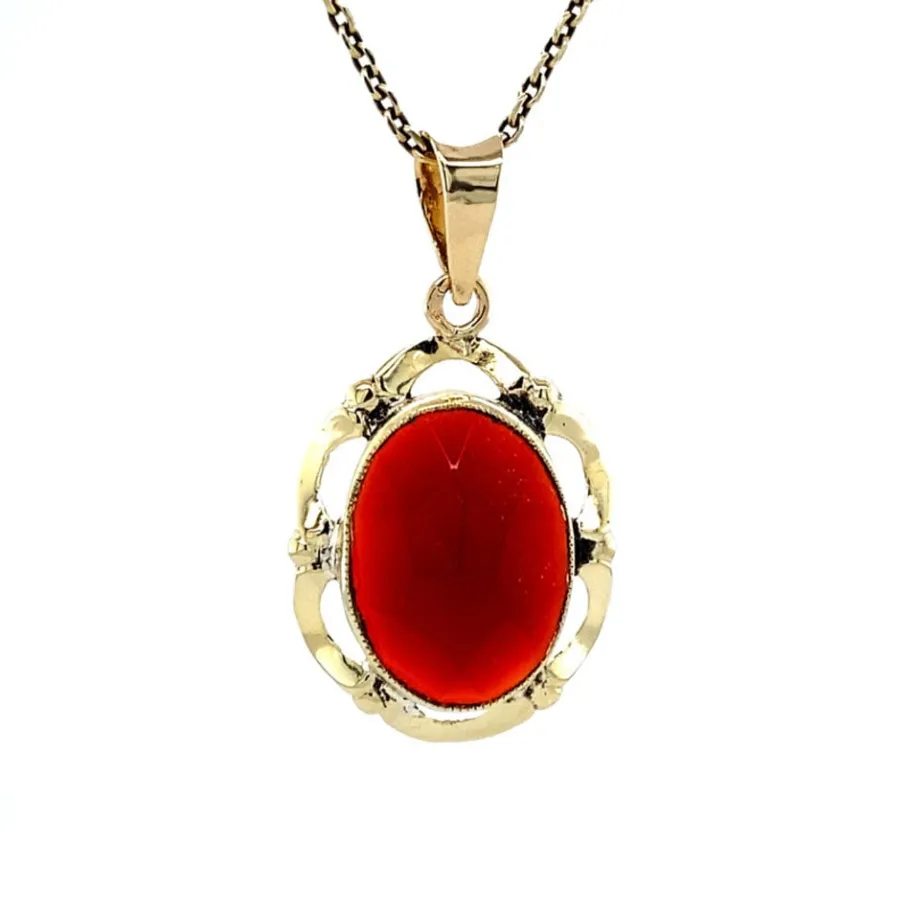Gold pendant with carnelian 14 krt>Vintage Jewellery Discount