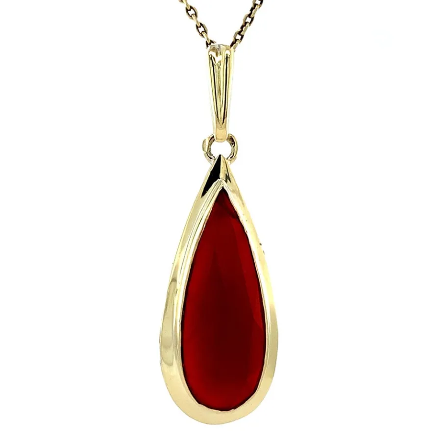 Gold pendant with carnelian 14 krt>Vintage Jewellery Outlet