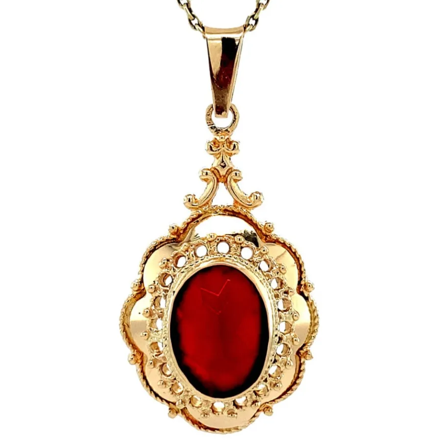Gold pendant with carnelian 14 krt>Vintage Jewellery Sale