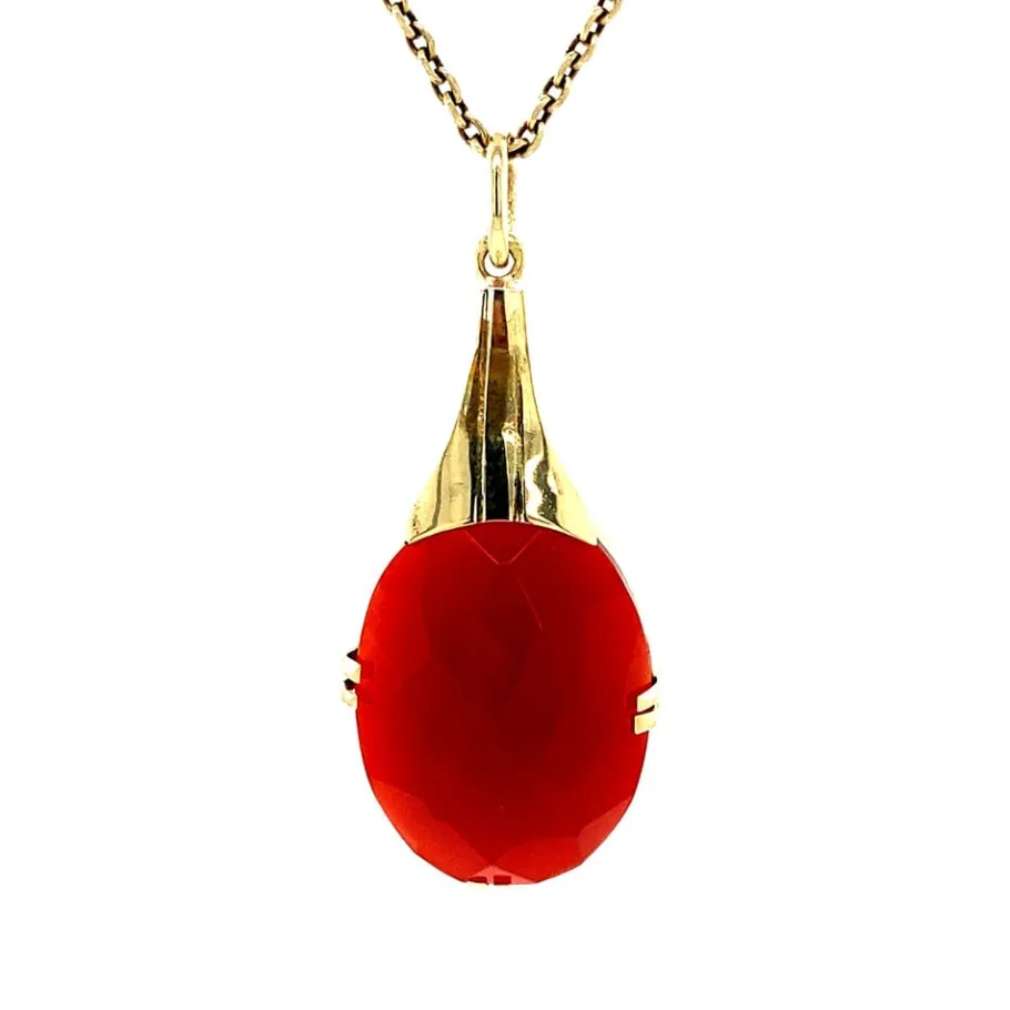 Gold pendant with carnelian 14 krt>Vintage Jewellery New