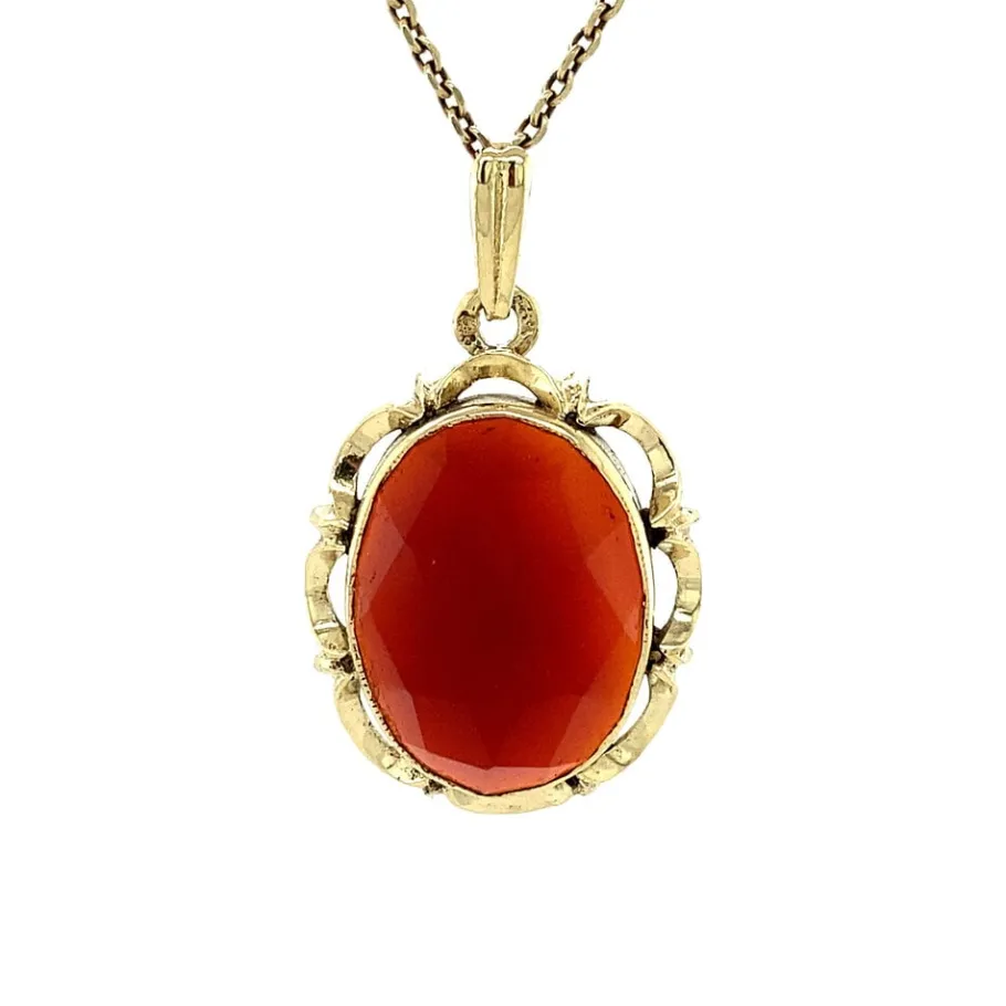 Gold pendant with carnelian 14 krt>Vintage Jewellery New