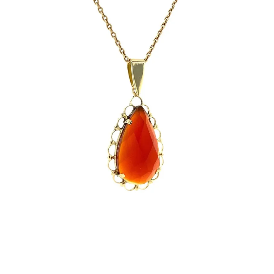 Gold pendant with carnelian 14 krt>Vintage Jewellery Sale